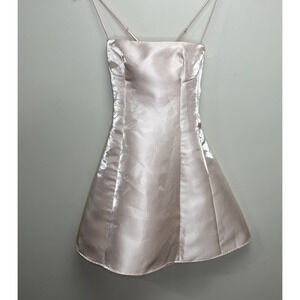 Lucy in the Sky Fit and Flare Mini Dress M Light Pink Satin Sleeveless Strappy